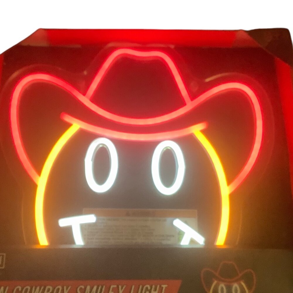 Smiling Neon Cowboy Smiley Light LED Lights USB Plug On/Off Switch 13" X‎ 12”